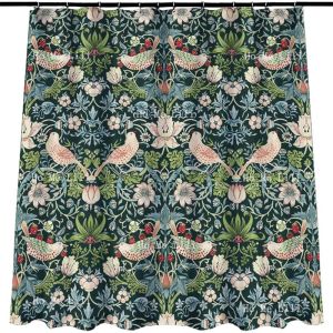 Curtains William Morris Strawberry Thief Flower Pattern Print Fabric Shower Curtain Bathroom Decorative Original Design Green With Hooks