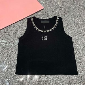 Designer Letter Women Tanks Singlets Sexy Cropped Knitted Singlet Tops Rhinestone Neck Design Knits Top