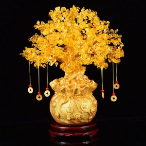 Rzeźby 19 cm 24 cm Delikatne żółte kryształowe pieniądze ozdoby domowe sklep domowy feng shui dzieła sztuki tabletop Lucky Wealth Tree