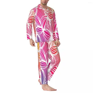 Mäns sömnkläder regnbågslinjer vårkonsttryck vintage överdimensionerad pyjama set manlig långärmad kawaii natt anpassad hemdräkt
