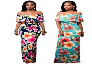 Barato verão maxi floral impresso vestido fora do ombro vestidos de praia bainha bodycon pluse tamanho feminino longo vestidos casuais9423395