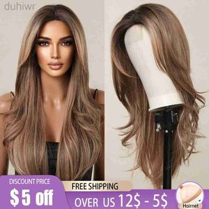 Synthetic Wigs Synthetic Wigs Light Brown Hairline Lace Long Synthetic Wigs Natural Wavy Middle Part Lace Hair Wig for Women Cosplay Heat ldd240313