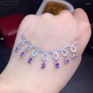 Ciondoli ZHHIRY Vera tanzanite naturale Collana con ciondolo in argento sterling 925 Catena con pietre preziose blu per le donne Gioielleria raffinata