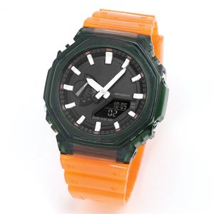 Relógio masculino laranja esportivo digital quartzo 2100, função completa, resistência à água, horário mundial, mostrador grande, série carvalho