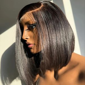 250％レースの前頭前骨13x6人間の髪のかつらブラジルの骨ストレート短い5x5ボブのgluelless wig for women