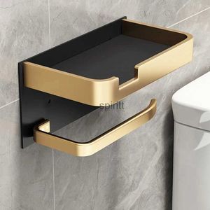 Toilet Paper Holders Black Gold Toilet Paper Holder Bathroom Wall Mount Multifunction WC Paper Phone Holder Shelf Towel Roll Shelf Accessories 240313