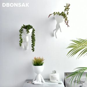 Planterare vägg hängande karaktär porträtt blomma potten harts suckulenter växt potten abstrakt skulptur mänsklig ansikte blomma potten hem vas dekor