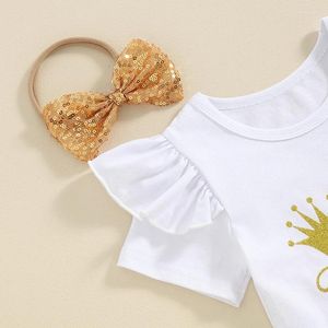 Giyim Setleri Toddler Kız Yaz 3 Parça Kıyafet Beyaz Uçan Kol Üstleri Pembe Tül Etek Kafa Bandı Set Tatlı Kısa Elbise Giysileri