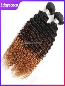 Ombre splot włosy ludzkie włosy wiązki Remy Curly Brazylijskie Virgin Hair Bundles z zamknięciami 9a 1024 cali włosy BURM 24 -calowe Bund3327794