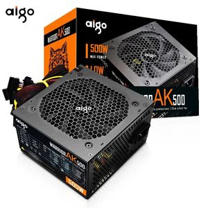 AIGO AK 500W PC PSU Power Supply Unit Black Gaming Tyst 120mm RGB FAN 24PIN 12V ATX ​​Desktop Computer Power Supply för BTC 240307