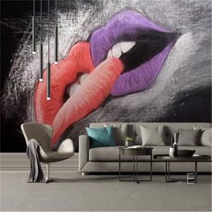 Papel de parede 3d para sala de estar, moderno, lábios sexy, decoração de interiores, decoração de casa, pintura romântica, mural, papel de parede 2420