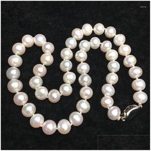 Łańcuchy moda DIY 9-10 mm naturalny biały słodkowodna perła idealna okrągłe koraliki naszyjnik biżuteria tworząca 18 cali My2073 Drop DHPTC