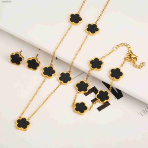 Altro Acciaio inossidabile Non sbiadisce Minimalista Creativo Pianta Foglia viva Petalo Fiore Collana con pendente Orecchini Bracciale Set di gioielliL242313