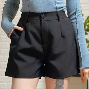 Kvinnors shorts lucyr sommar svart shorts kvinnor koreanska modekontor höga midja shorts damer fasta färg gata fickor avslappnad korta pantsl24313