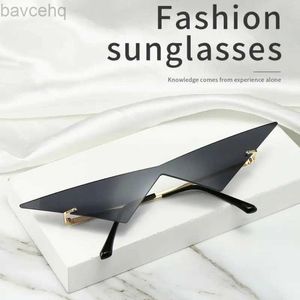 UV400 Rimless Solglasögon överdimensionerade kattögon kvinnor personlighet mode en bit solglasögon kvinnlig trend triangel män ögonmewear ldd240313