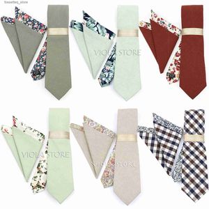 Neck Ties Luxury Patchwork Floral Solid 7cm Necktie Hankie Set Pink Green Red Cotton Men Suit Wedding Party Daily Tie Accessory Gift Top L240313