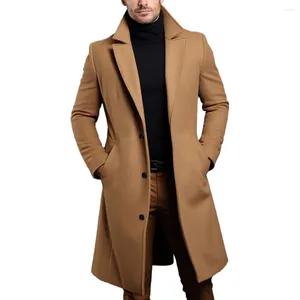 Men's Trench Coats Men Atutumn Winter Long Warm Wool Coat Solid Single Breasted Luxury Blends-Overcoat Thermal Tops Clothing