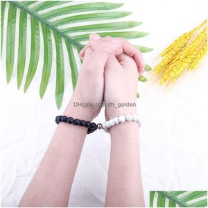 Bärade mode 2st/set naturstenpärla strängar hjärtmagnet par vänskap armband yoga för kvinnor män älskare magnetiska armele dhx7b