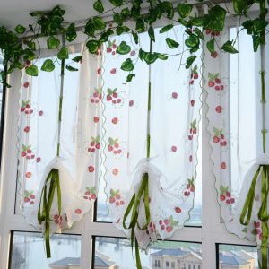 Vorhänge Erdbeere Sheer Vorhang Roman Shade Voile Cortinas Fenster Sheer Vorhänge Für Wohnzimmer Küche Vorhänge Tüll 1PCS