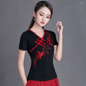 여자 T 셔츠 패션 패션 캐주얼 우아한 여름 자수 민족 스타일 티셔츠를위한 여성복 Y2K Tops 빈티지 의류