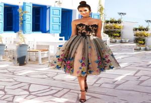 Nova chegada colorido borboleta vestidos de cocktail querida rendas apliques frisado chá comprimento aberto volta festa de formatura plus size homecom2170862