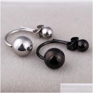 Brincos de garanhão feminino bolas duplas orelha studs cor ouro preto aço inoxidável dois lados gancho jóias entrega gota dhrqb