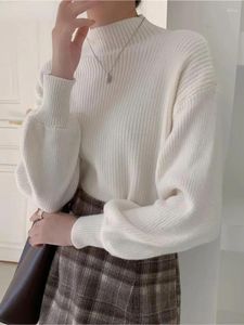 Kvinnors tröjor Vintage Solid Sticked Pullover Kvinnor Turtleneck långärmad tröja Autumn Winter Kvinnliga Loose Elegant kläder 2024