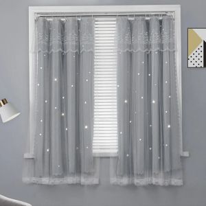 Cortinas YanYangTian para sala de estar, decoração de quarto infantil, meninas, tipo anel, livre de gaze, oco, estrelas, guarda-sol completo