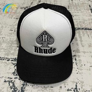 Высококачественная уличная солнцезащитная сетка в стиле пэчворк RHUDE Hat Мужчины Женщины Бирки Регулируемые широкие поля с вышивкой в форме сердца Бейсбольная кепка Rhude219D