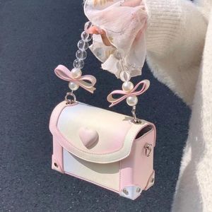 이브닝 가방 MBTI 디자이너 핑크 여자 핸드백 진주 사랑 귀여운 사각형 작은 패션 숄더백 달콤한 카와이 가죽 구슬 가방
