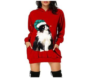 Sıradan Elbiseler Glow Elk Grafik Noel Kadın Kızlar Uzun Kollu Kapşonlu Sweatshirt Mini Elbise Cep Bluz Robe Vestidos8846981