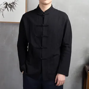 Men's Casual Shirts Lightweight Breathable Men Shirt Traditional Chinese Style With Mandarin Collar Long Sleeves Pockets For Tai