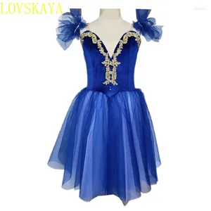 Scenkläder 2024 blå balett kjol barn dans lång prestanda kostym flicka sling klänning