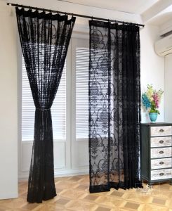 Cortinas europeias sólidas pretas transparentes para quarto sala de estar premium cortinas de renda preta decoração de casa tecidos de fundo