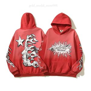Felpa con cappuccio firmata Hellstar Uomo Pullover Spiderweb Star Flash Felpe a maniche lunghe Street Hip-Hop Blu Rosso 790