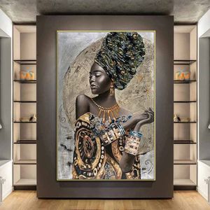 Donna nera africana Arte astratta Poster e stampe Donne in stile nazionale Dipinti su tela Immagini per la decorazione della parete del soggiorno255U