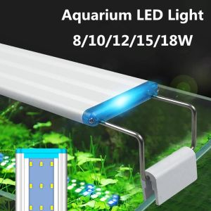 Belysningar 220v Super Slim Aquarium LED Light Clip Lamp Fish Tank Aquatic Plant Grow Lighting 1870cm Extensible Waterproof 818W