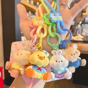 latest design 3D cute cartoon pvc Doodle face animals duck bunny pig bear keychain keyring lanyard bag pendant animal keychain 2024