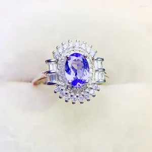 Cluster Rings Natural Real Blue Tanzanite Ring Per Jewelry Luxury Style 5 7mm 0.9ct Gemstone 925 Sterling Silver Fine J238227