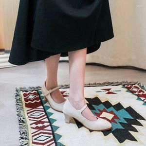 Dress Shoes Mary Jane Women's Summer Footwear With Medium Heels Japanese Style Lolita White Gothic Cute Kawaii For Woman 2024 Lastest