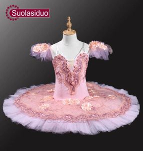 Pink Peach Professional Ballet Tutus Vuxen Pancake Tutu Women Classical Ballet Tutu med Flowers Stage Dancewear Costomes SD00373197552