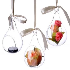 Vasen, 3 Stück, neuer Stil, hängende Glasvase, Deckentropfen, Kugel, Wasserform, Blumenvase, klare Vasen, Hochzeitsdekoration