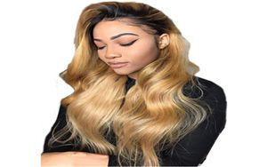 150 Densitet ombre honung blond färg 1b 27 tjock glueless full spets mänskliga hår peruker brasiliansk kropp vågig spets front wig2969227