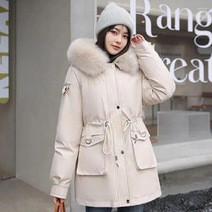 Mulheres Trench Coats Coreano Gola De Pele Com Capuz Parkas Mulheres Inverno Mid-Comprimento Veludo Engrossar Jaquetas Femininas 2024 Forro Removível