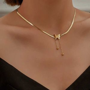Pendant Necklaces Vintage Butterfly Necklace Women Golden Stainless Steel Blade Snake Chains Aesthetic Charms Choker Women jewelry Gift To MujerL242313