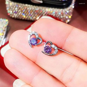 Studörhängen Enkel söt silverpläterad hjärta för kvinnor Shine CZ Stone Inlay Fashion Jewelry Wedding Party Gift Earring