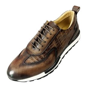 Estilo britânico cabeça redonda leve feito à mão couro vintage esportes casuais sapatos de couro para homens rendas a38