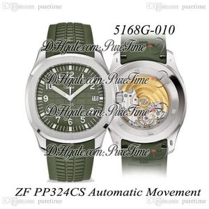 Novo zf 5168g-010 324sc 324cs relógio masculino automático caixa de aço verde textura dial pulseira de borracha verde 42mm edição ptpp puretime216v