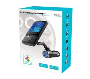 BC43 Bluetooth FM Verici Eller Araba Kiti Mp3 çalar LCD Renk Ekran QC30 Çift USB Fast Charger8583891