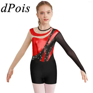 Stage Wear Kids Rhythmic Gymnastics Jumpsuit Childs Ballet Dance Leotard For Girls Dancewear Teens Figure Skating Bodysuit With Shorts